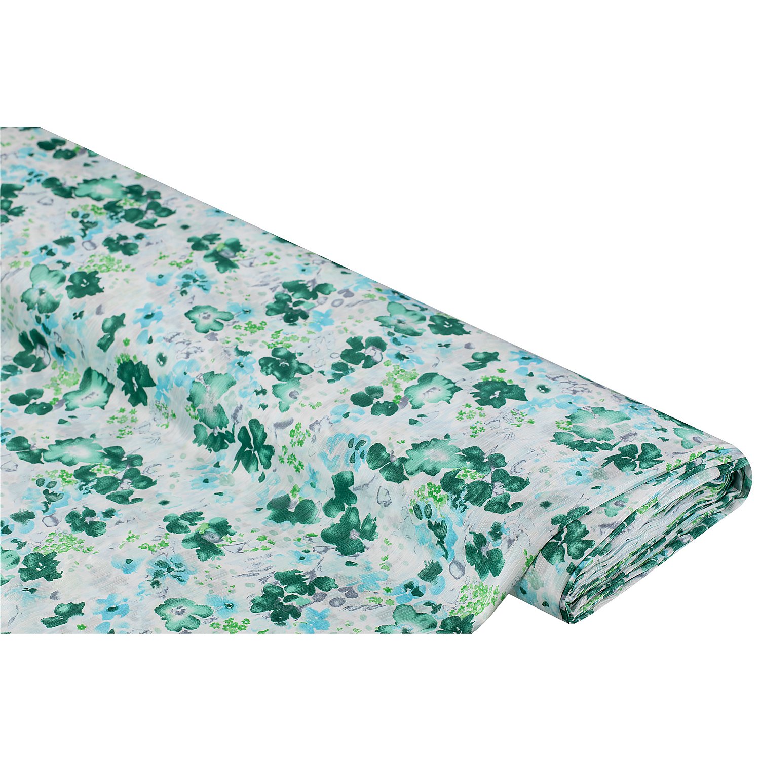 Tissu satin pour chemisiers "fleurs" effet froissé, blanc/vert