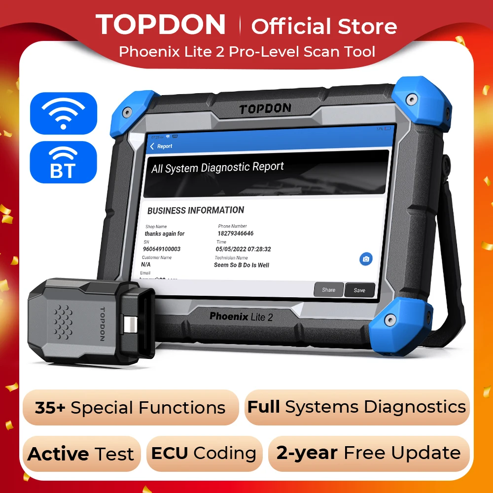 Topdon Phoenix Lite 2 Strumento Di Scansione Diagnostica Automobilistica Wireless Controllo Bidirezionale Codifica Ecu Scanner Diagnostico Per Sistemi