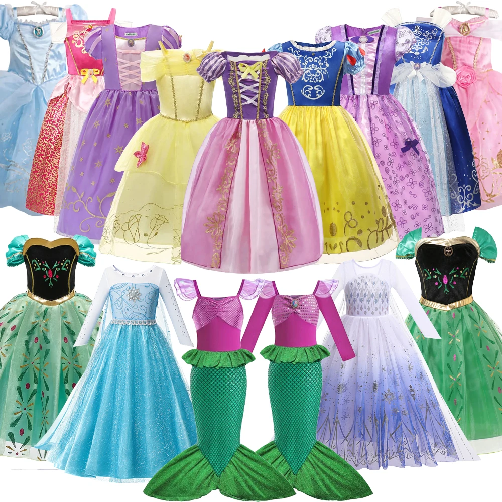 Bambini Rapunzel Frozen Anna Elsa Mermai Encanto Ella Mirabel Dress Girl Cenerentola Princess Cosplay 2024 Costume Per Bambini