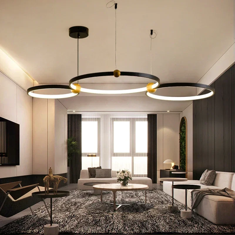 Multi Ring Combination Led Chandelier Iron Art Black Led Lampada A Sospensione Per Soggiorno Lustre Salon Design Luxe Lampara Lampara Lamp