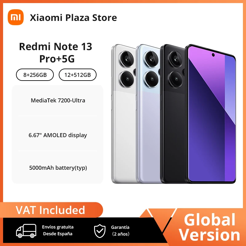 Xiaomi Redmi Note 13 Pro + Plus 5G Smartphone Nfc 12Gb + 512Gb 200Mp Ois Tripla Fotocamera 120Hz Amoled 120W Carica Versione Globale