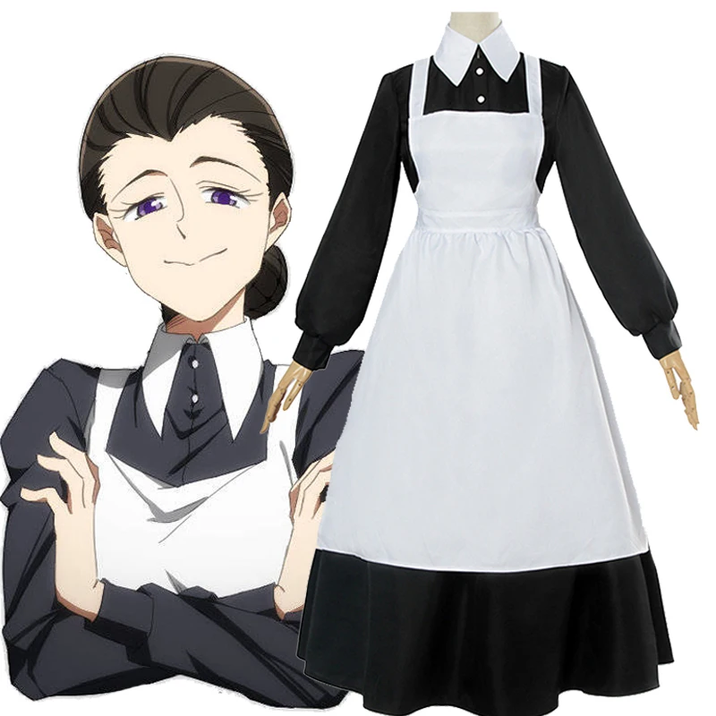 Anime The Promised Neverland Mom Isabella Cosplay Costume Yakusoku No Neverland Maid Dress Women Halloween Carnival Suit