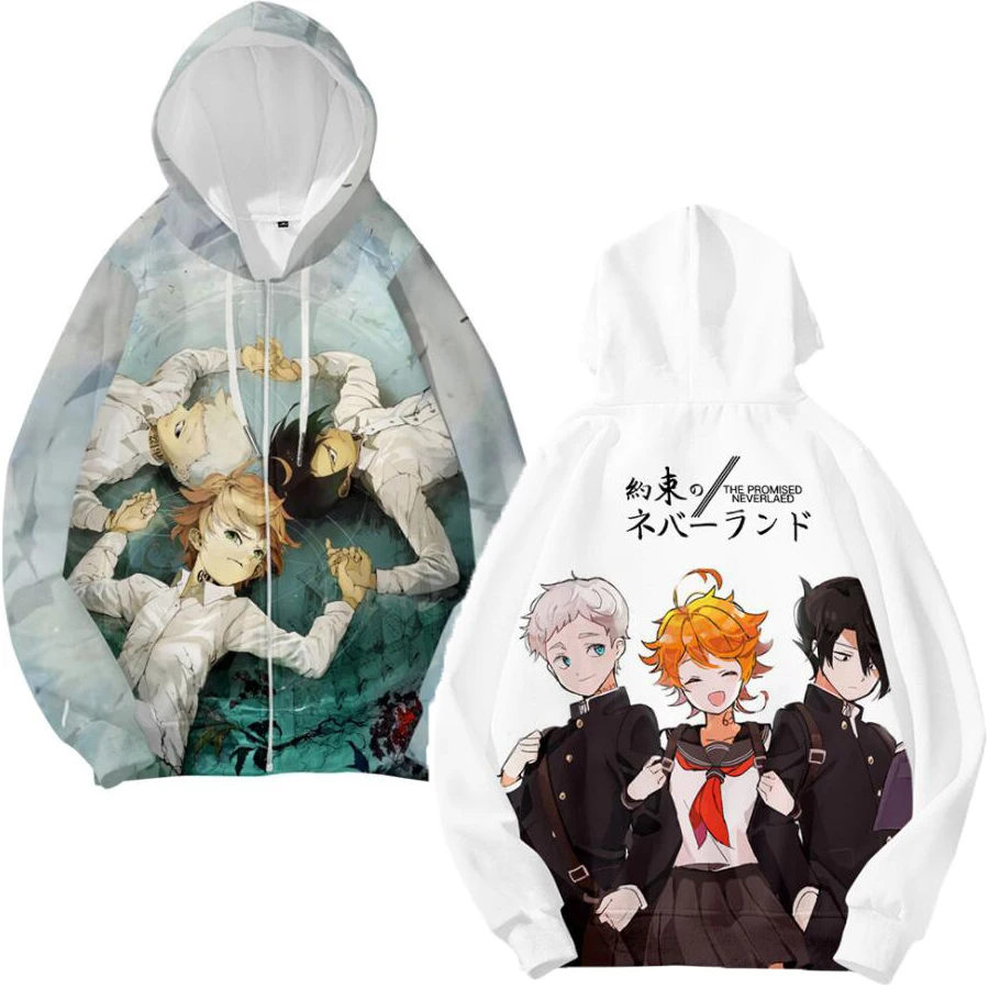 Anime La Promessa Never Land Zip Up Felpe Con Cappuccio Da Donna/Uomo Felpe Emma Miracray Cosplay Cerniera Giacca Con Cappuccio Tuta Da Uomo