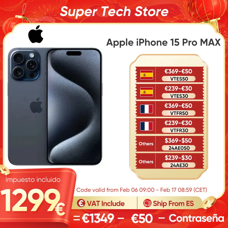 2023 Originale Apple Iphone 15 Pro Max 8Gb Ram 256Gb Rom Apple A17 Pro Chip Bionico 6.7 ''120Hz Super Retina Xdr Display Nfc