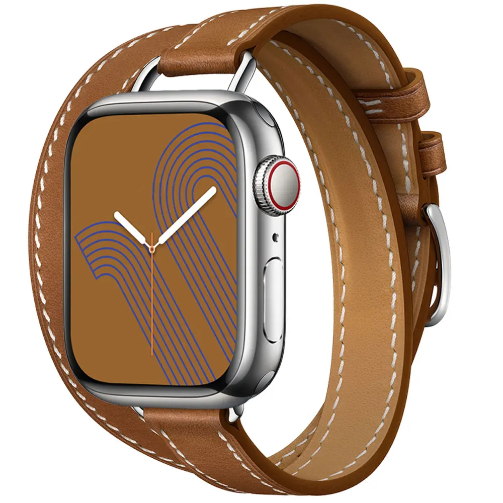 41Mm Attelage Double Tour Per Apple Watch 7 Band 44/40Mm Cinturino In Vera Pelle 42/38Mm Iwatch Series 3 4 5 6 Se 7 Cinturino