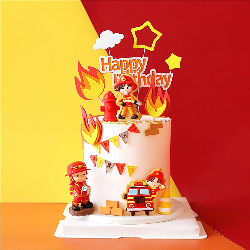 Pompiere Bambola Morbida Ceramica Cake Topper Sam Fire Pompiere Festa Di Compleanno Festa Per Bambini Un Anno Decorazione Torta Di Buon Compleanno