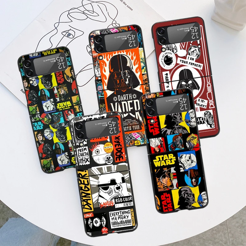 Custodia Rigida Per Samsung Galaxy Z Flip 4 3 5G Cover Nera Di Lusso Zflip3 Zflip4 Pc Prevenzione Caduta Funda Comics Starwars Funda