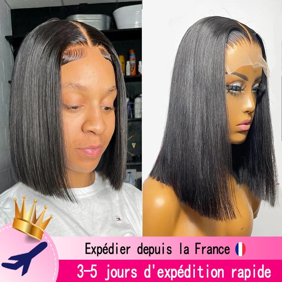 Parrucca Perruque Bob Lace 100% Naturelle, Cheveux Humains,13X5X1 Càté/Partie Metro, Pre-Pizzicato, Coupé, Mousse, Pour Femmes