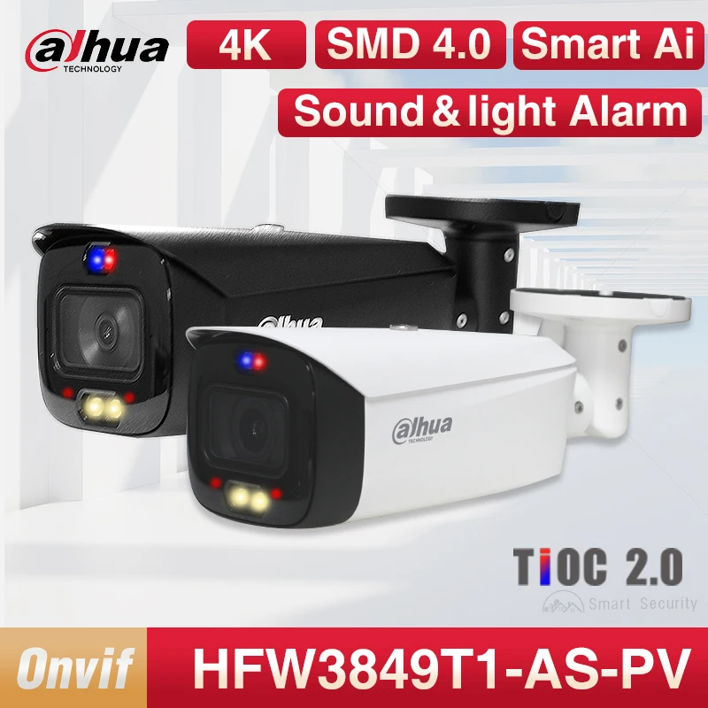 Dahua Wizsense 4Mp 4K Smart Deterrente Bullet Camera Sound And Light Alarm Monitor Bidirezionale Ipc-Hfw3849T1-As-Pv S4 Tioc 2.0