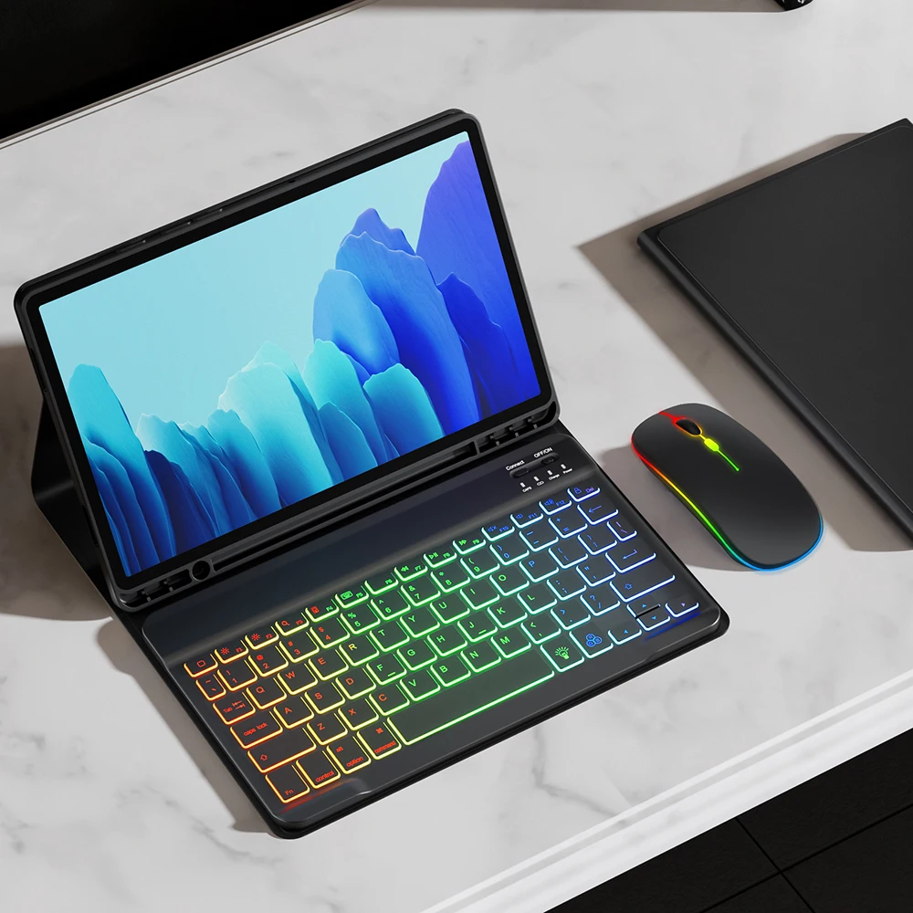 Funda Per Samsung Galaxy Tab S7 Fe Custodia Tastiera Per Samsung Tab S6 Lite Custodia Tastiera Arcobaleno Mouse Per Samsung Tab S7 S8 Custodia