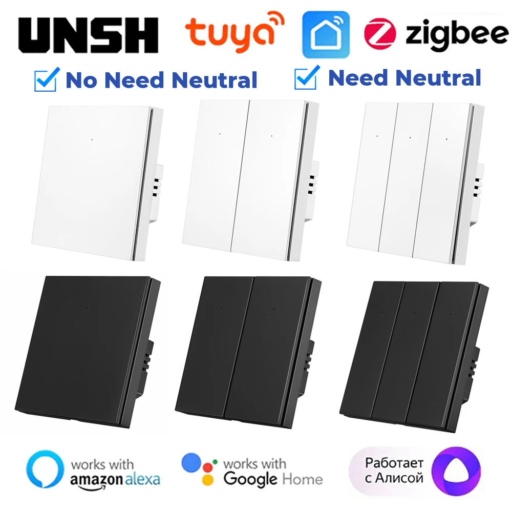 Tuya Zigbee Eu Uk Smart Light Switch No Neutral Wire No Condensatore Pulsante Interruttore A Parete Smart Life Funziona Con Alexa Google Home