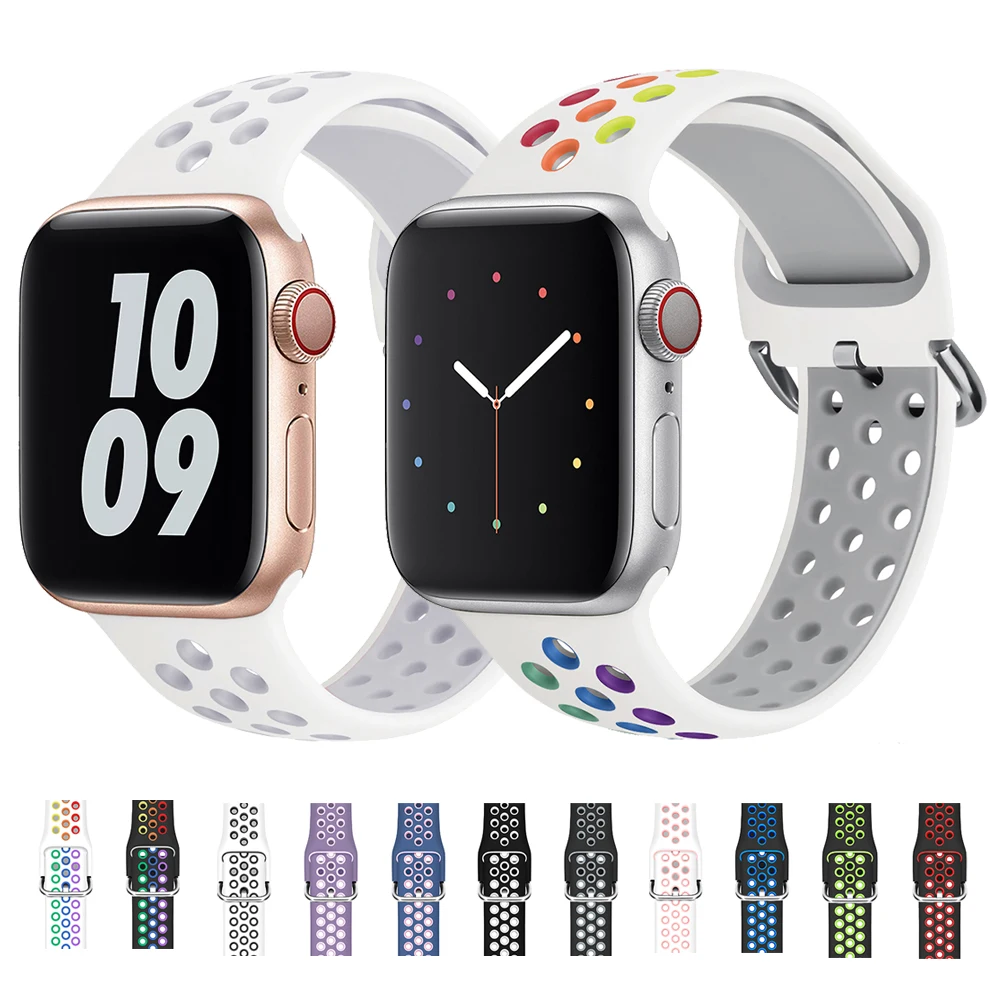 Cinturino Traspirante In Silicone A Due Colori Per Apple Watch 8 7 38 40 41Mm Nike Sport Band 42 44 45 49Mm Per Iwatch Serie Se 6 5 4 3 2