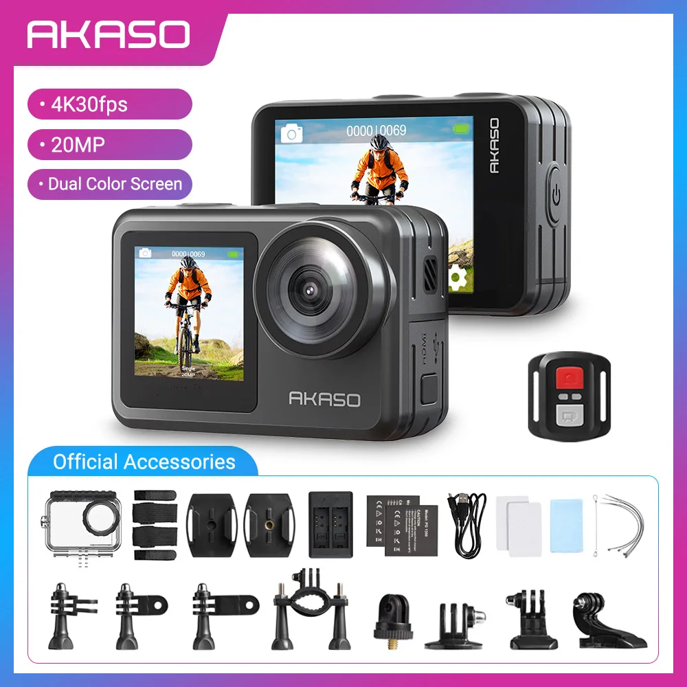 Akaso Action Camera Brave 7 Le 20Mp 4 K30Fps Sport Action Camera Touch Screen 131 Piedi Fotocamera Subacquea Con Batterie 2X1350Mah