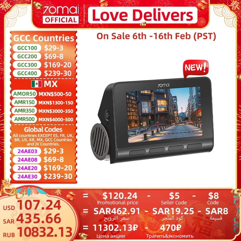Global 70Mai Dash Cam A810 Uhd 4K 150Fov Gps Integrato Adas 24H Parcheggio Motion Car Dvr 70Mai A810 Hdr Monitoraggio Del Percorso A Doppio Canale
