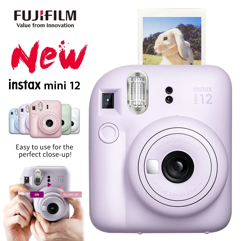 Origine Fujifilm Instax Mini 12 Fotocamera Istantanea Rosa/Blu/Grigio/Bianco/Viola Con Mini Pellicola Instax Carta Fotografica