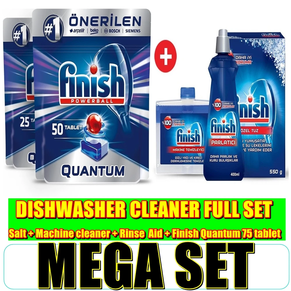 Finitura Quantum Powerball Detersivo Per Lavastoviglie Schede Per La Pulizia Dei Piatti Tablet + Sale + Detergente Per Macchine + Brillantante