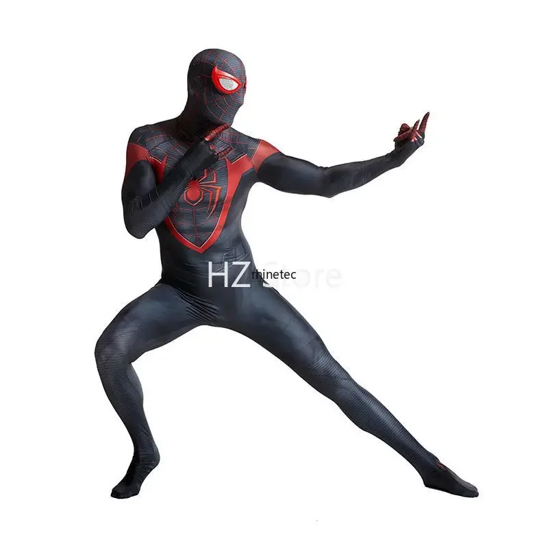 Marvel Ps5 Spider-Man Miles Morales Costume Cosplay Con Maschera Tuta Di Halloween Tuta Intera Zentai