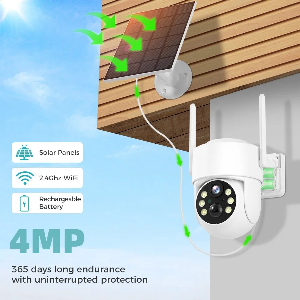 Telecamera Ptz Wifi Telecamera Ip Solare Wireless Esterna Telecamera Di Videosorveglianza A Batteria Integrata 4Mp Hd Con Pannello Solare App Icsee
