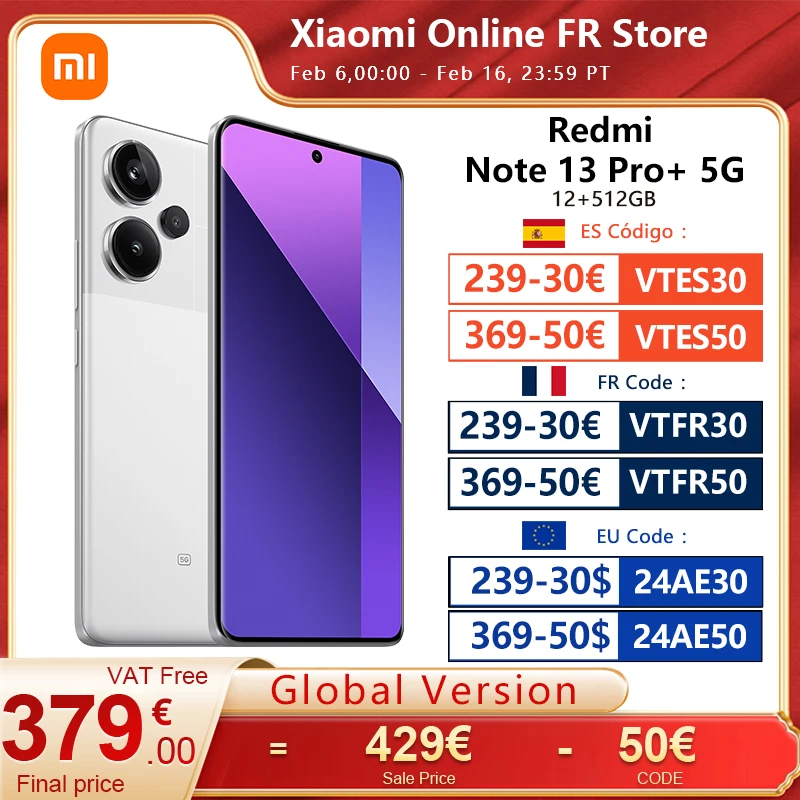 Xiaomi Redmi Note 13 Pro + Plus 5G Smartphone Nfc 12Gb + 512Gb 200Mp Ois Tripla Fotocamera 120Hz Amoled 120W Carica Versione Globale