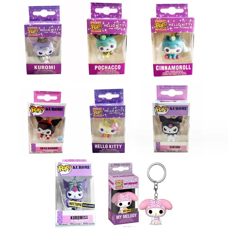 Funko Pocket Keychain Pochacco Cinnamoroll Devil Kuromi Hello Kitty Kuromi Pop Portachiavi Vinyl Action Figure Collection Toys Gift