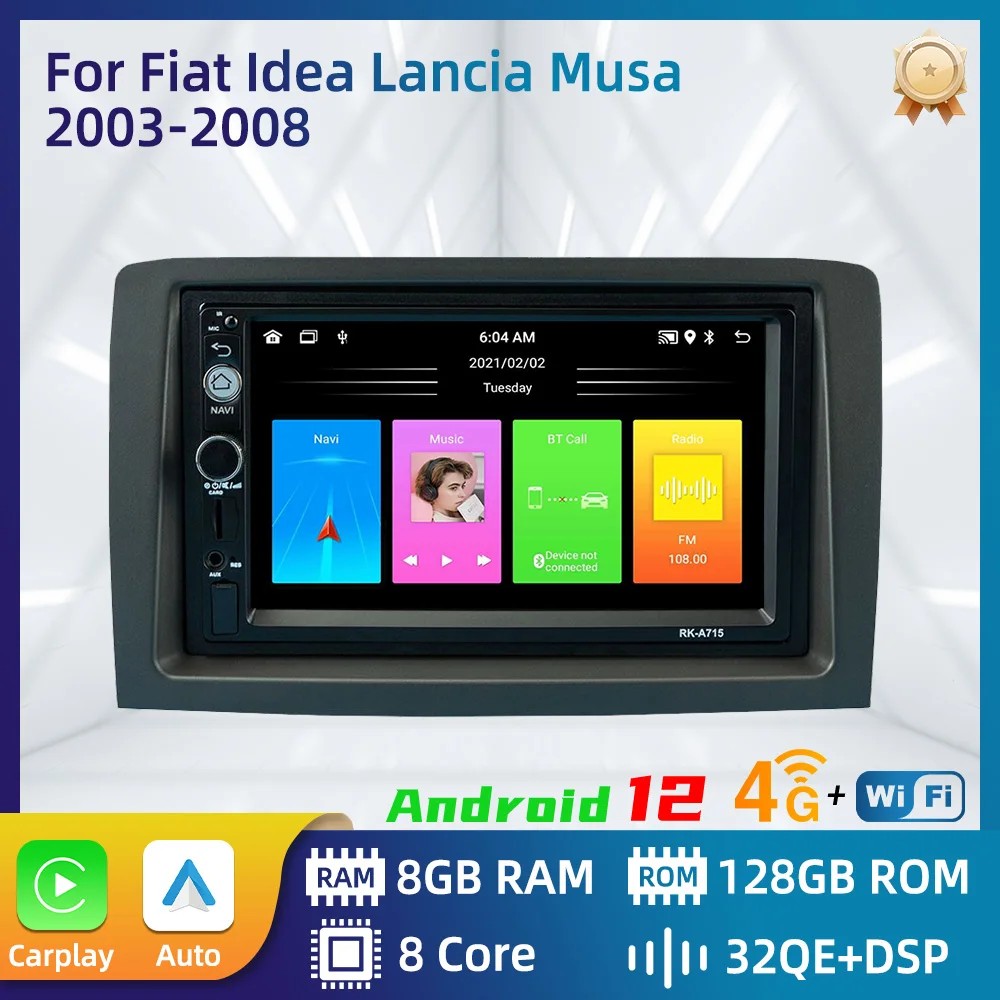 Per Fiat Idea Lancia Musa 2003-2008 2 Din Android Autoradio Lettore Multimediale Unità Principale Autoradio Navigazione Gps Carplay Stereo