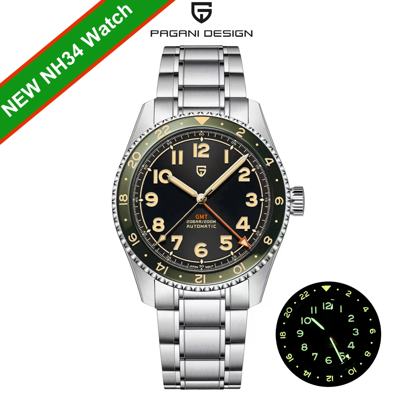 2024 Pagani Design Nuovo Pd1784 Nh34 Giappone Nh34 Gmt Orologio Vetro Zaffiro Orologio Automatico Gmt Top Brand Sapphire Reloj Hombre Clock