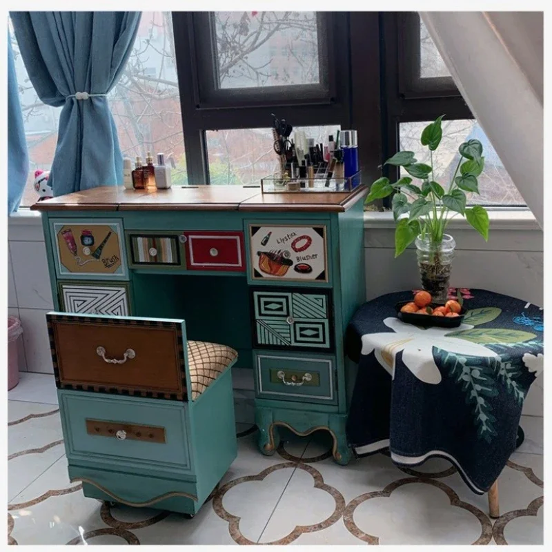 European Vintage Dressing Table Comò Storage Comò Makeup Vanity Tables Led Mirror Vanity Tavolo Trucco Mobili Per La Casa