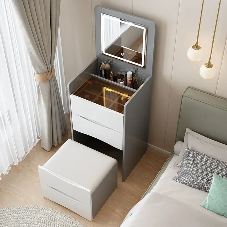 Modern Mirror Vanity Tables Chair Makeup Storage Multi Functional Comodini Organizer Tavolo Trucco Home Furniture Lj50Dt