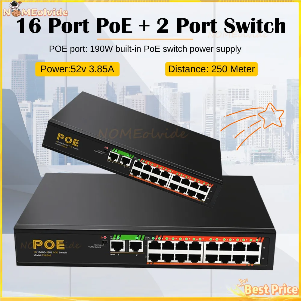 Switch Poe Porta 100Mbps Poe + 2 Porte 1000M Ethernet Rete Gigabit Poe + 2 Porte Uplink 52V Alimentazione Per Telecamera Ip/Router Wifi
