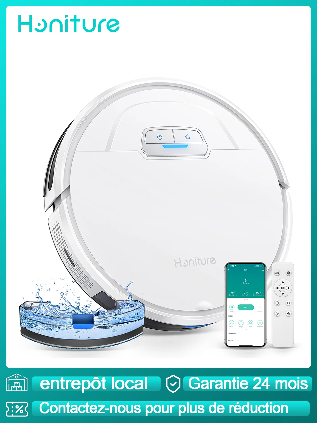 Robot Aspiratore Laveur Poils Animaux G20 Aspirateur Robot 3 En 1 4000Pa Alexa/Wifi/App Idesal Pour Tapis Sols Durs Ultra-Mince
