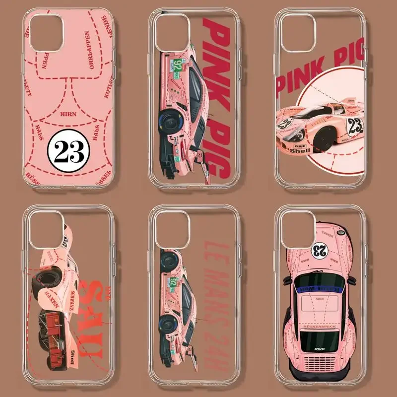 Custodia Per Telefono Maiale Rosa Per Auto Sportiva 917 Per Iphone 11 12 Mini 13 14 15 Pro Xs Max X 8 7 6S Plus 5 Se Xr Guscio Trasparente
