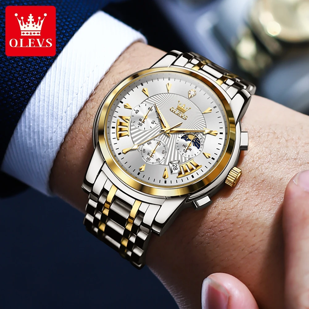 New Fashion Olevs Brand Watch For Men Luxury Sport Chronograph Orologi Al Quarzo Impermeabili In Acciaio Inossidabile Mens Relogio Masculino