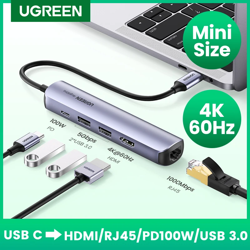 Ugreen Usb C Hub 4K 60Hz Mini Usb Tipo C 3.1 A Hdmi Rj45 Pd Usb 3.0 Otg Adattatore Usb C Dock Per Macbook Air Pro 2020 Pc Hub Usb