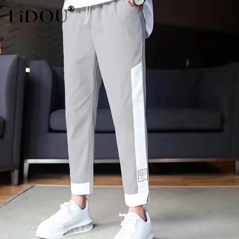 Primavera Autunno Harajuku Pantaloni Stile Coreano Uomo Sven Capace Neat Cropped Sport Pantaloni Maschili Patchwork Vestiti Larghi Streetwear