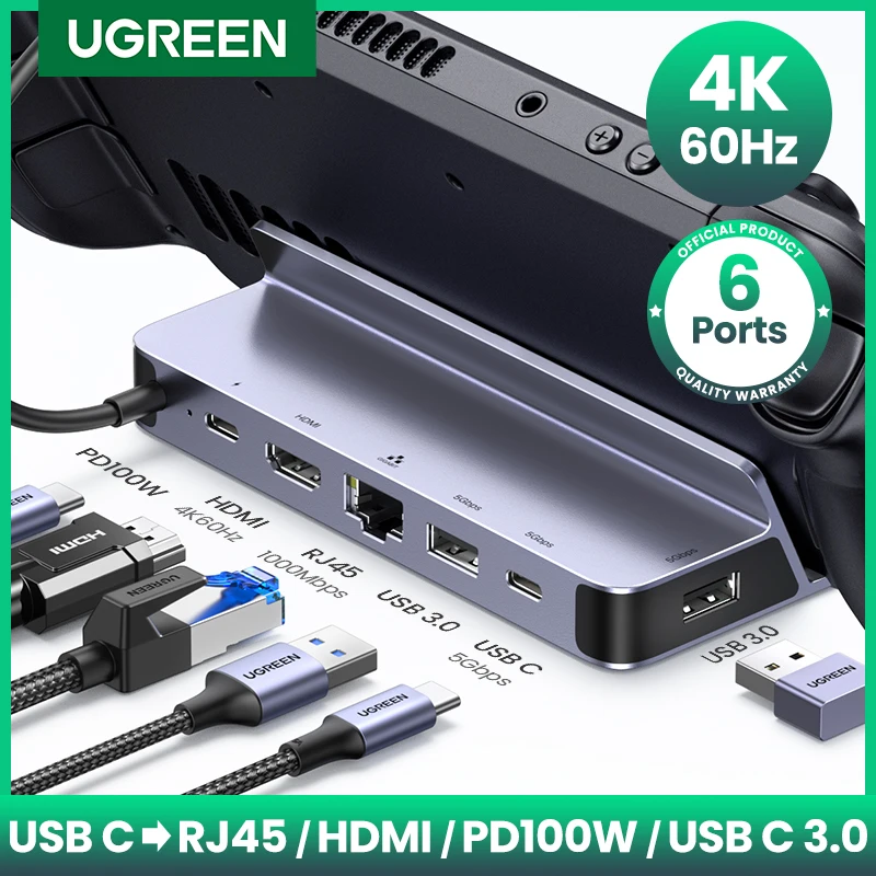 Docking Station Usb C Ugreen A Hdmi 4 K60Hz Rj45 Pd100W Dock Per Steam Deck Asus Rog Ally Nintend Switch Macbook Pc Usb 3.0 Hub