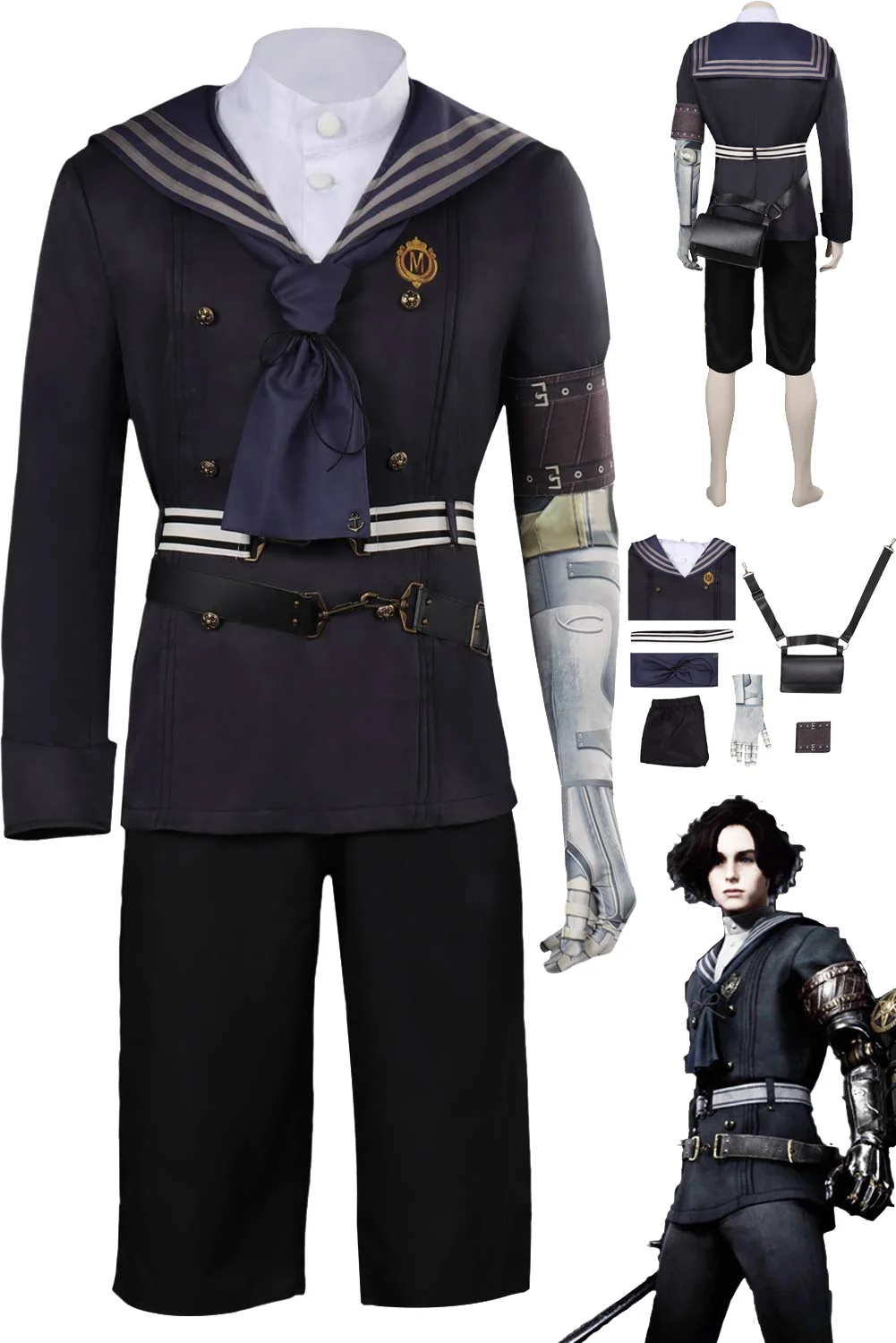 Film Lies Of P Costume Cosplay Little Puppet Shirt Top Pants Bag Belt Men Sailor Uniform Outfit Halloween Carnival Party Suit