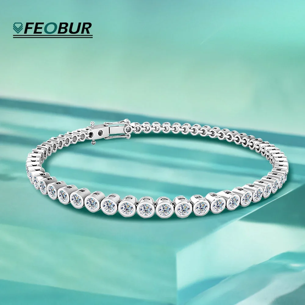 Bracciale Tennis Moissanite Da 2Mm 3Mm Per Donna Uomo 100% Bracciali In Oro Bianco 18 Carati Placcati Originali In Argento Sterling 925