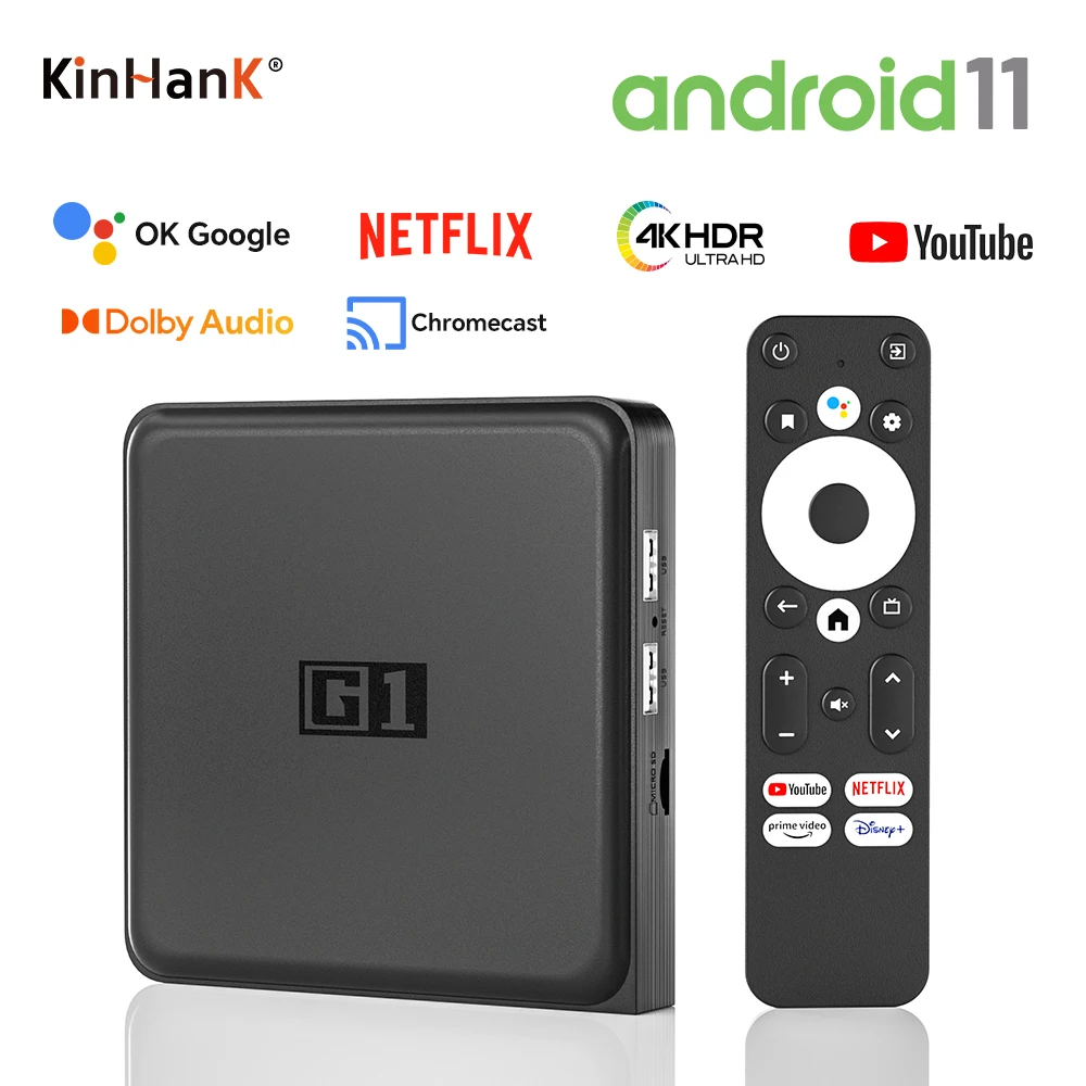 Kinhank G1 Android Tv Box Con Netflix 4K Ultra Hd Google Certified Dolby Vision Hdr10 + 4G 32G Wifi6 Streaming Media Device