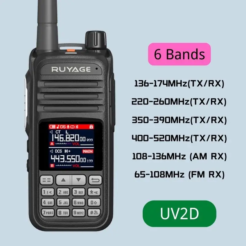 Ruyage Uv2D Amatoriale Ham Radio Bidirezionale 256Ch Walkie Talkie Air Band Full Band 108-520Mhz Scanner Della Polizia Marine Talkie