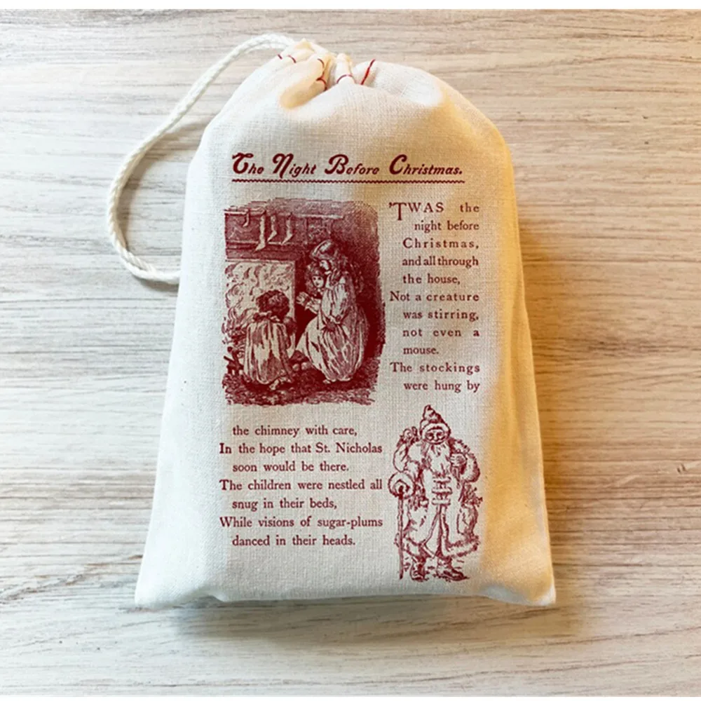 25 Pezzi Notte Prima Di Natale-Pagina Del Libro Regalo Borsa Per Le Vacanze-Bomboniera-Coulisse In Cotone-Borsa Natalizia