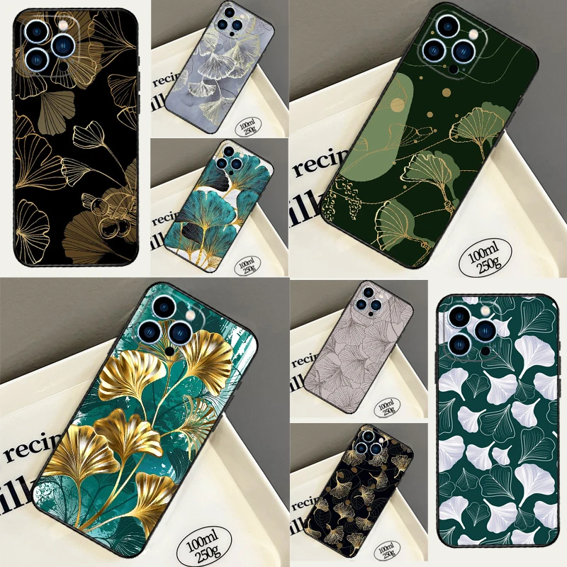Custodia Artistica In Foglia Di Ginkgo Oro Per Iphone 13 12 11 14 15 Pro Max Mini Xr Xs X 7 8 Plus Se 2020 Copertura Paraurti Capa