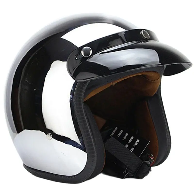 Casco Moto Vintage Jet Capacetes De Motociclista Sliver Chrome Vespa Cascos Para Moto Cafe Racer Mirror