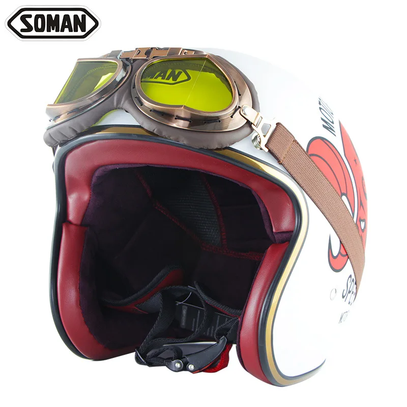 Soman Casco Retrò Moto Casco Aperto Caschi Scooter In Pelle 3/4 Chopper Casco Moto Vespa Caschi Moto Vintage