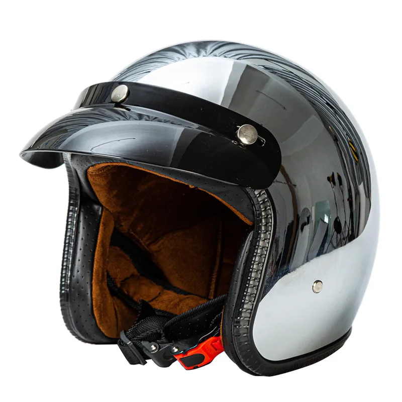 Casco Moto Vintage Cromato Placcato Argento Jet Capacetes De Motociclista Dot Vespa Cascos Para Moto Cafe Racer