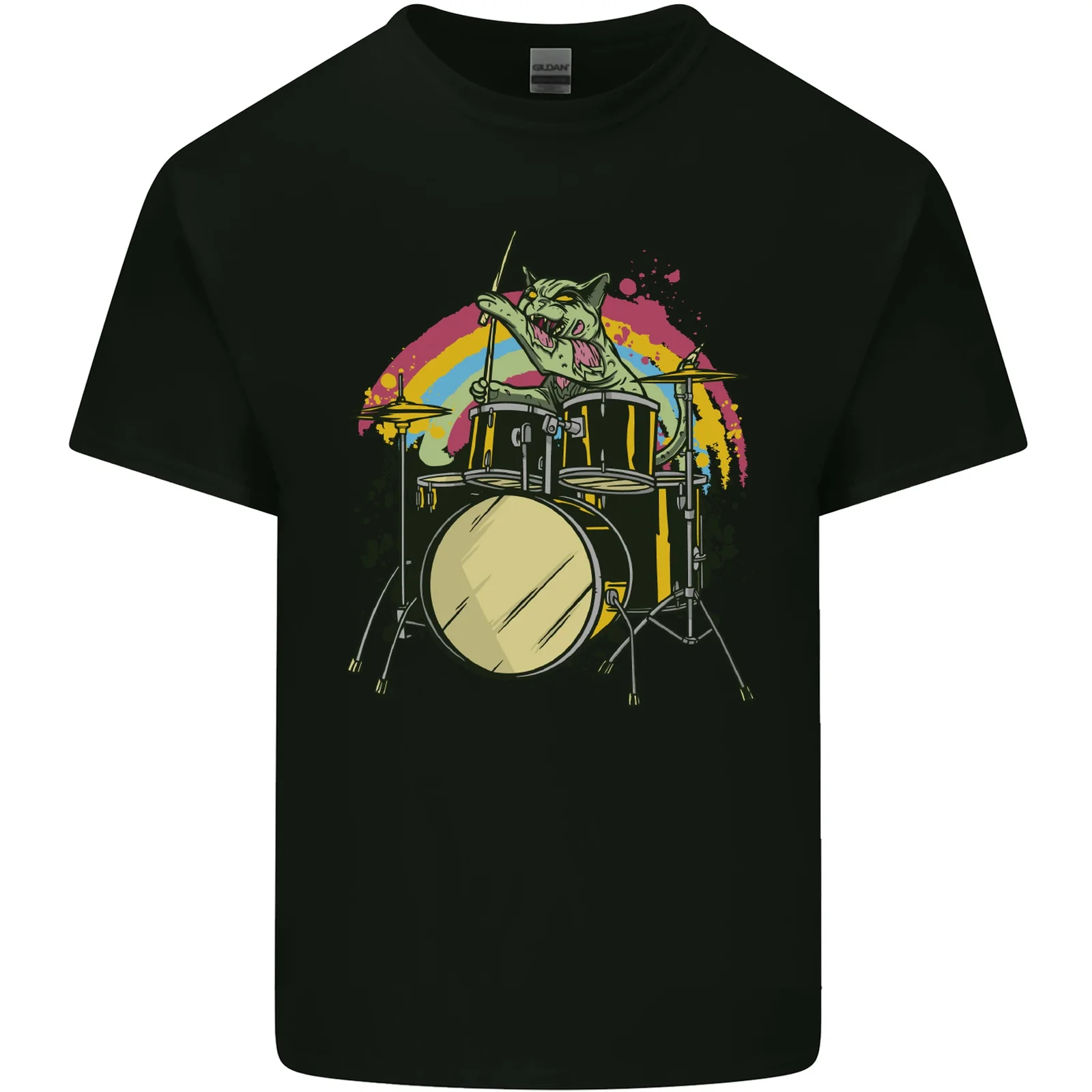 T-Shirt Zombie Katze Schlagzeuger Herren Baumwolle