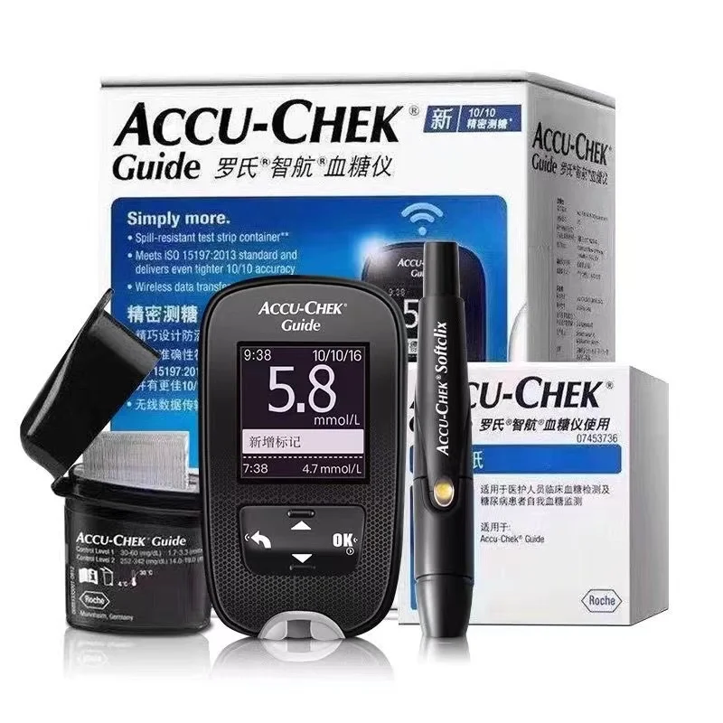 Accu Chek Guide Blood Glucometro Glucometro Kit Di Test Accu Chek Glucosio Strisce Reattive E Lancette Set Ago Per Prelievo Di Sangue Gratuito