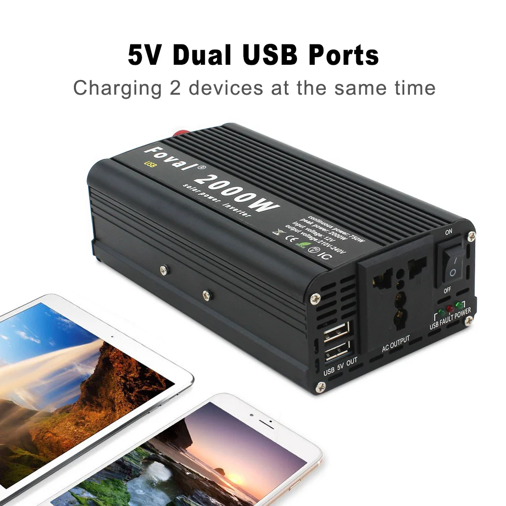 Inverter 12V 220V 2000W Inverter Solare Inverter Per Auto Full Power 2Usb Inverter Di Potenza Inverter Solare Inversore Convertitore Solare 12V