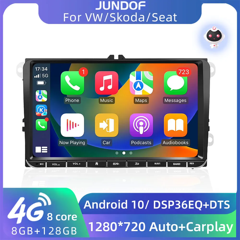 Jundof 9 "2 Din Lettore Multimediale Per Auto Android Per Vw/Volkswagen/Golf/Polo/Tiguan/Passat/B7/B6/Seat/Leon/Skoda/Octavia Radio Gps