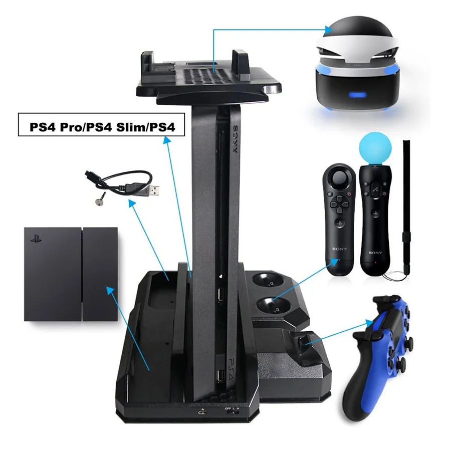 Supporto Di Raffreddamento Per Console Verticale Ps4 Multifunzione Per Ps4 Pro/Ps4 Slim/Ps4 Controller Caricabatterie Supporto Per Vetrina Vr