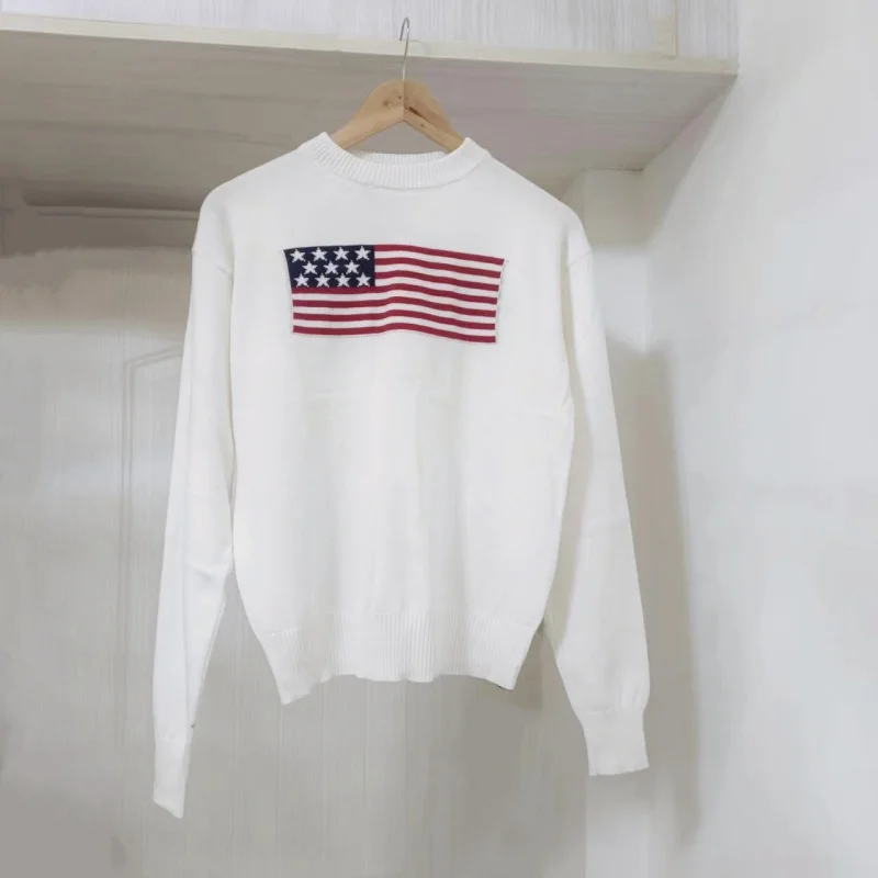 Nuovo Autunno Inverno Cashmere Maglione Lavorato A Maglia Da Donna Y2K Vintage Casual Flag Pattern Girocollo Pullover Lavorato A Maglia Da Donna Laure